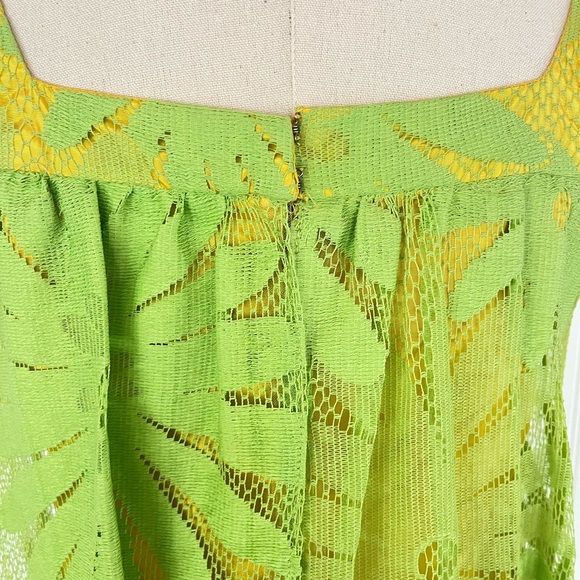 Vintage 60's Lime Green Floral Trapeze Mesh Lace Shift Dress Mod Flower Power - Picture 10 of 16
